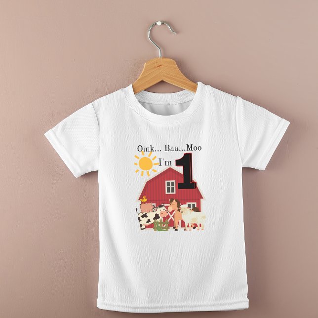 Ett års gammalt dagligt lantbrukstema t shirt (One Year Old Birthday Farm Theme Baby T-Shirt)