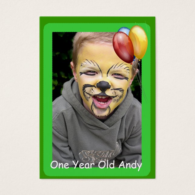 Ett års gammalt födelsedagsfoto visitkort (Framsidan)