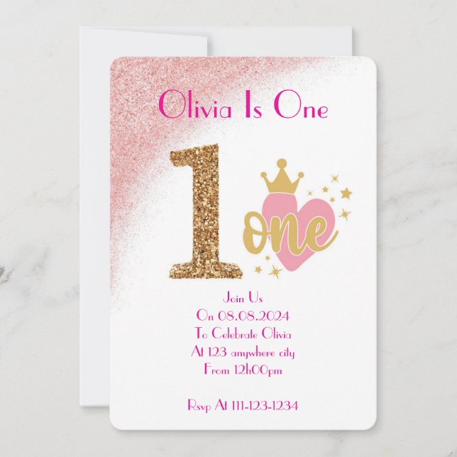 ETT ÅRS GIRL BIRTHDAY-INBJUDAN INBJUDNINGAR (Framsida)