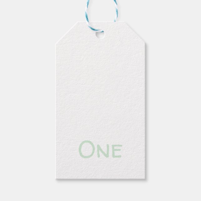 Ett års Märkre för vit pastellGrönt med vit gåva Presentetikett (Framsidan)