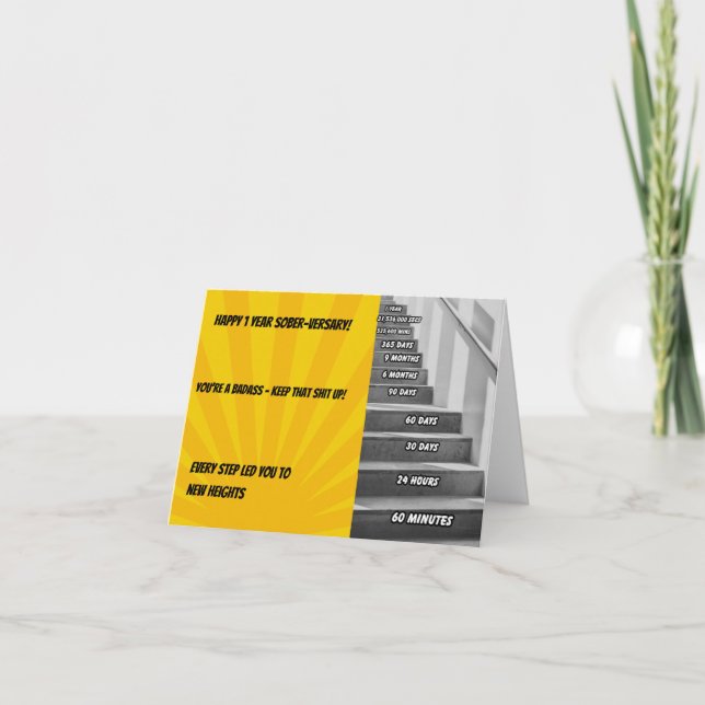 Ett års sundhetsdagskort/milstolpe tack kort (Framsida)