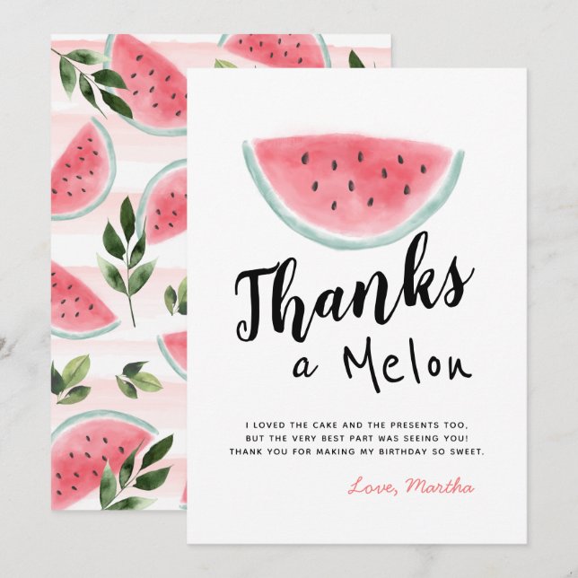 Ett av Melon Birthday tackkort Inbjudningar (Fram/baksida)