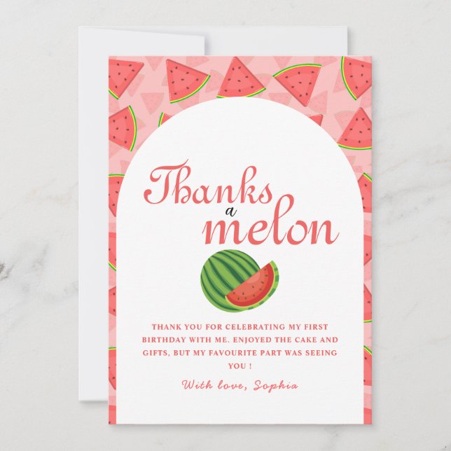 Ett av Melon Birthday Watermelon tackkort Inbjudningar (Framsida)