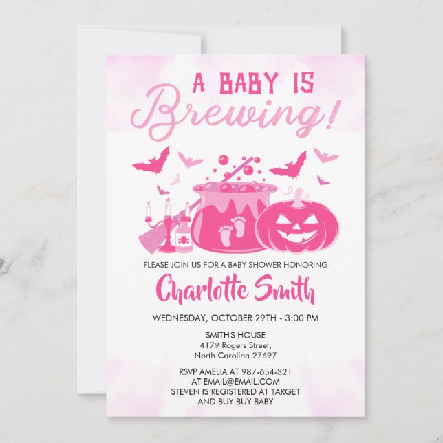 Ett Baby andas Rosa Halloween Baby Shower Girl Inbjudningar (Framsida)