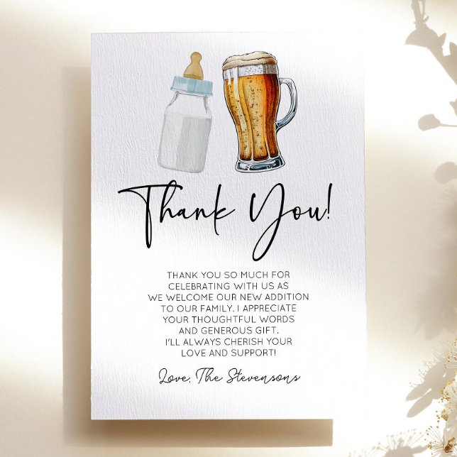 Ett Baby brinner Flaska Beer Glass Baby Shower Tack Kort (Skapare uppladdad)