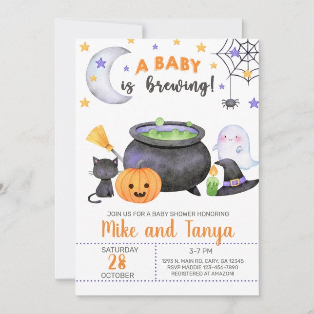 Ett baby brinner Halloween-babyduschen inbjudan. Inbjudningar (Framsida)