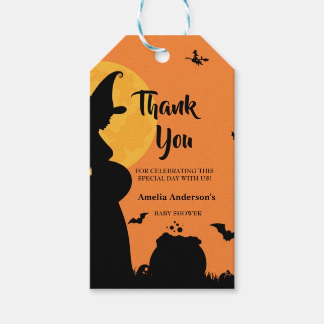 Ett Baby brinner | Halloween Witch Baby Shower Presentetikett (Framsidan)