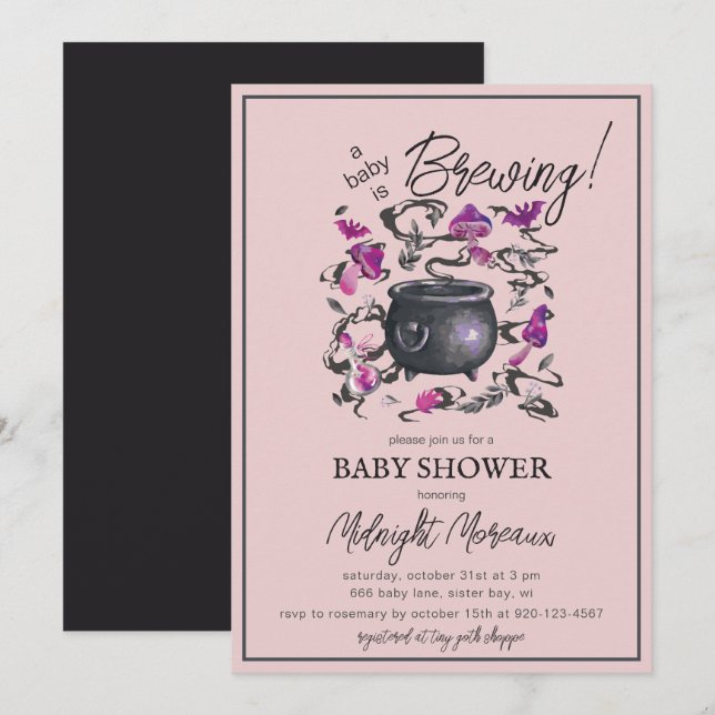 Ett Baby brinner i Kabuldron Halloween Baby Shower Inbjudningar (Fram/baksida)