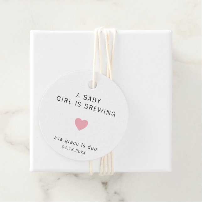 Ett Baby brinner i Rosa Heart Girl Baby Shower Gåvor Etiketter (På plats)