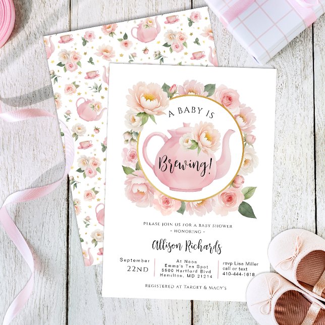 Ett Baby brinner i Tea Party vid Inbjudan (A Baby Is Brewing Tea Party Baby Shower)