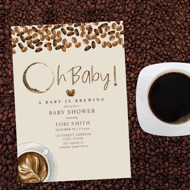 Ett Baby brinner Oh Baby-kaffebönor babyskor Inbjudningar (Skapare uppladdad)
