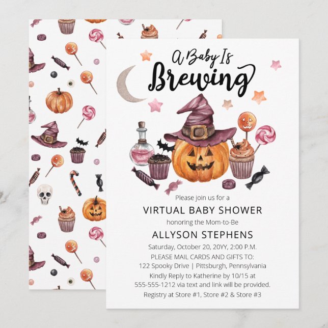 Ett Baby brinner Virtuella Halloween-duschar Inbjudningar (Fram/baksida)