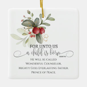 Ett barn är Born Isaiah 9:6 Julbibel Julgransprydnad Keramik