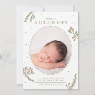 Ett barn är födelsemeddelandet Born Helgdag Birth Julkort