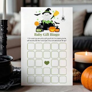 Ett barn bryggs Grönt Halloween Bingo-spel