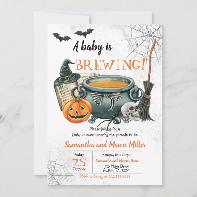 Ett barn bryggs Halloween Baby Shower  Inbjudningar (Framsida)