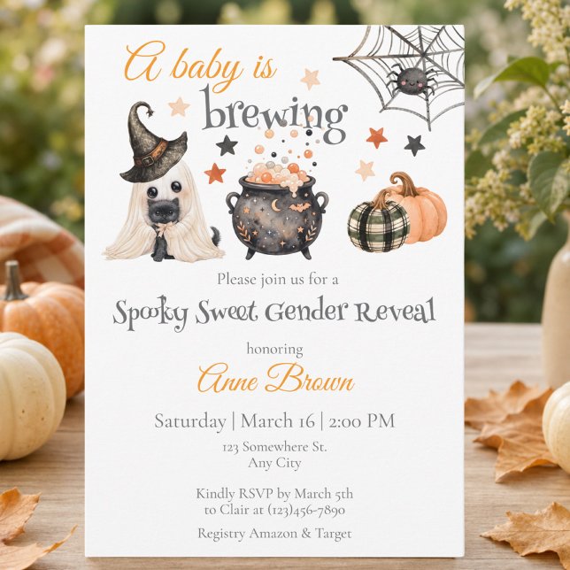 Ett barn bryggs könsavslöjande inbjudningar (A Baby is Brewing Gender Reveal Invitation - Front)