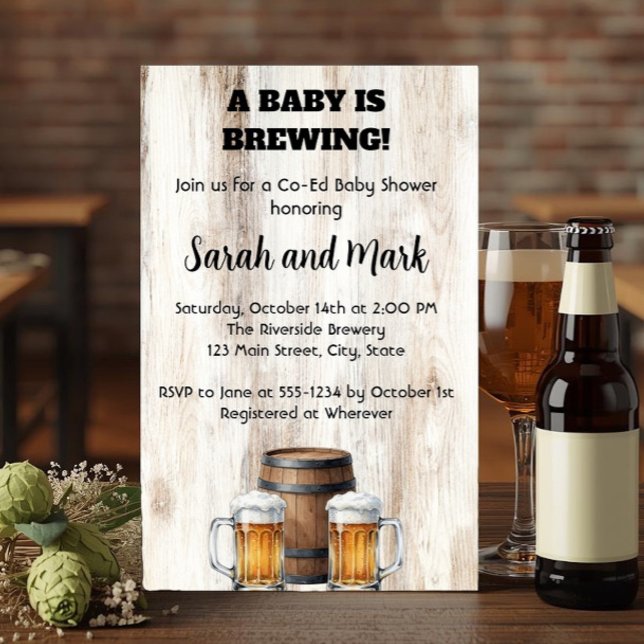 Ett barn bryggs - Rustik Samkönad Babyshower Inbjudningar (Skapare uppladdad)