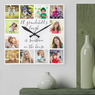 Ett barnbarns Laugh-citat 12 Photo White Fyrkantig Klocka