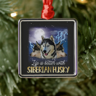Ett bättre liv med Siberian husky Julgransprydnad Metall