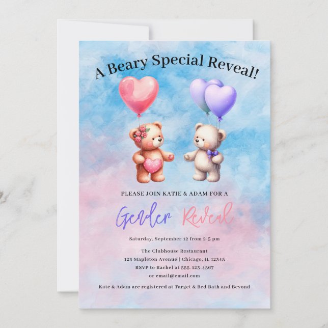 Ett Beary Speciell Reveal! Visa nalle Gender Inbjudningar (Framsida)