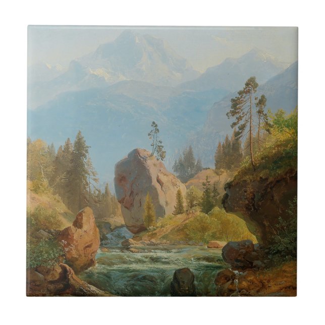 Ett bergslandskap med Bäck - Albert Zimmerman Kakelplatta (Framsidan)