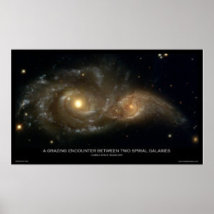 Ett betande möte mellan två spiral galaxer poster