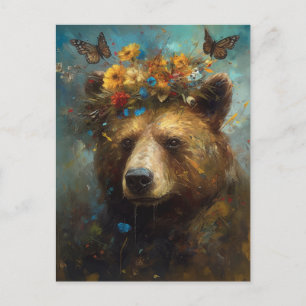Ett björn med blommigt krona vykort