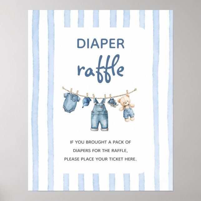 Ett blått Jean Baby Diaper Raffle-tecken Poster (Framsidan)