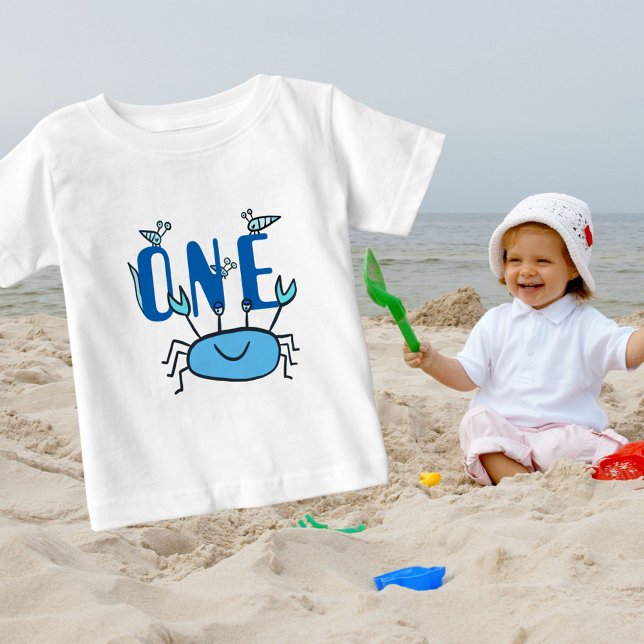 Ett blått krabbhavsdjur 1:a födelsedagen t shirt (Skapare uppladdad)