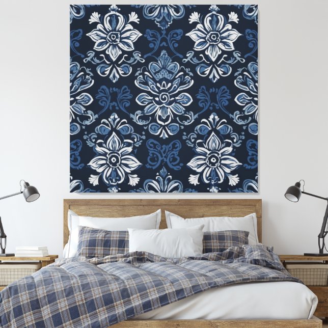 ett blått och vitt blommönster canvastryck (Insitu (sovrum))