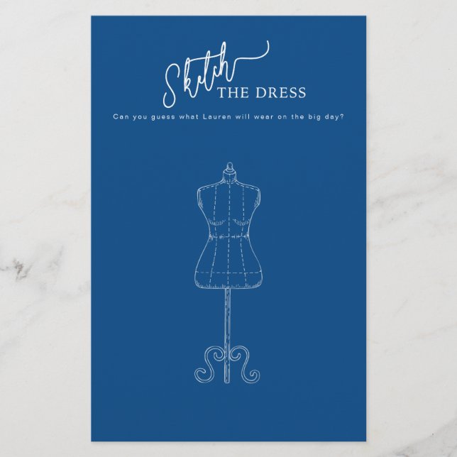 Ett blått skiss av spel för Möhippan Dress (Framsida)