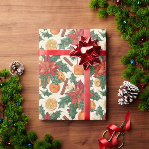 Ett Blommönster med Poinsettias, Orangar, Holly Presentpapper