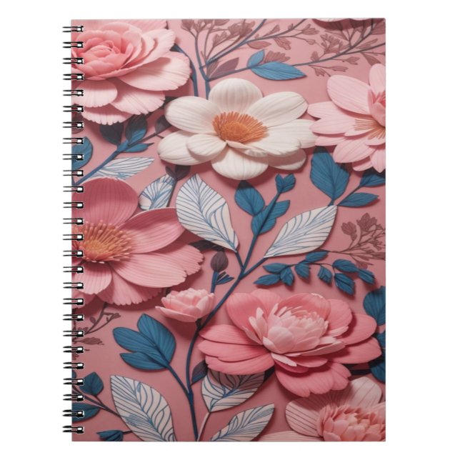 Ett blommönster med rosa bakgrund anteckningsbok (Framsidan)
