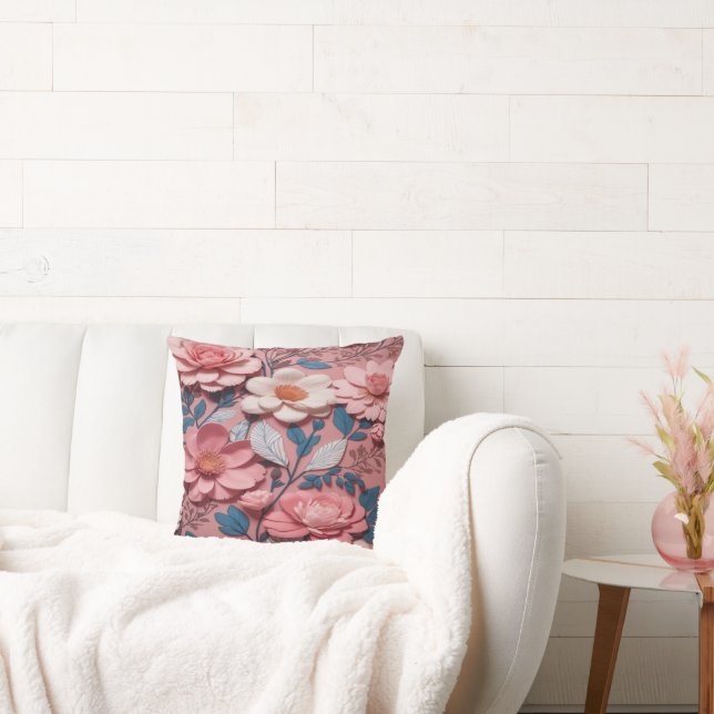 Ett blommönster med rosa bakgrund kudde (Soffa)