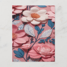 Ett blommönster med rosa bakgrund vykort