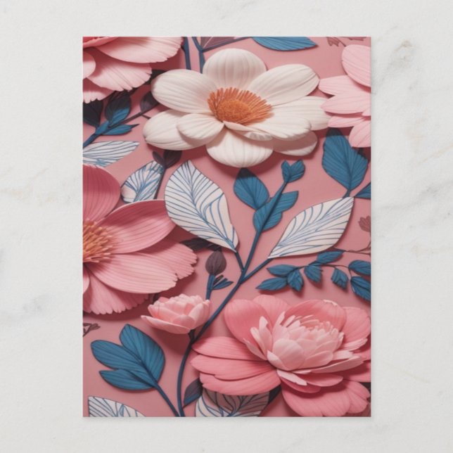 Ett blommönster med rosa bakgrund vykort (Framsida)