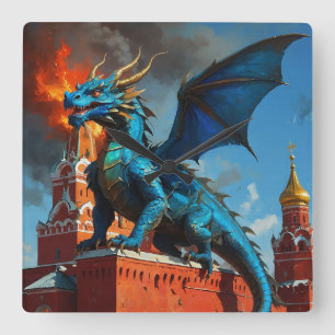 Ett Blue & Guld Dragon Visits Moskva Fyrkantig Klocka