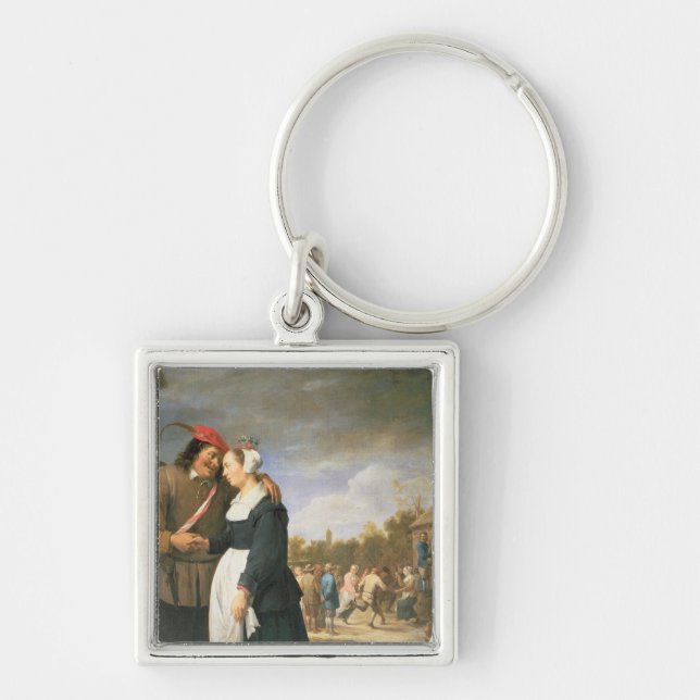 Ett bondaktigt bröllop, 1648 fyrkantig silverfärgad nyckelring (Framsidan)
