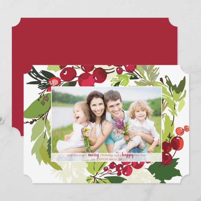 Ett botaniskt julkort med Helgdag Inbjudningar (Fram/baksida)