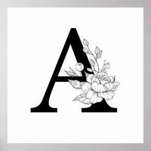 Ett botaniskt monogram. Brev, inledning med peonie Poster