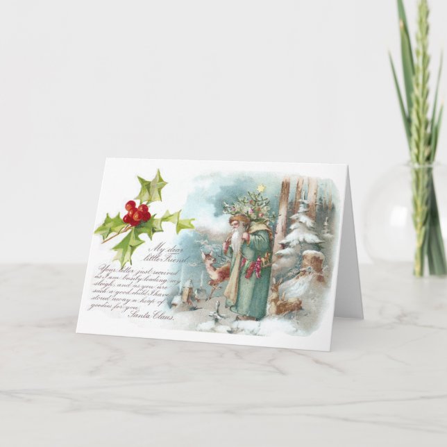 Ett brev från Santa som ha på sig ett grönt lag Helgkort (Framsida)