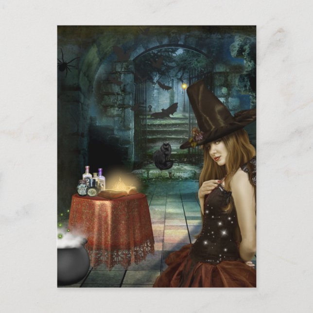 Ett brinnande Life Halloween Witch Vykort (Framsida)