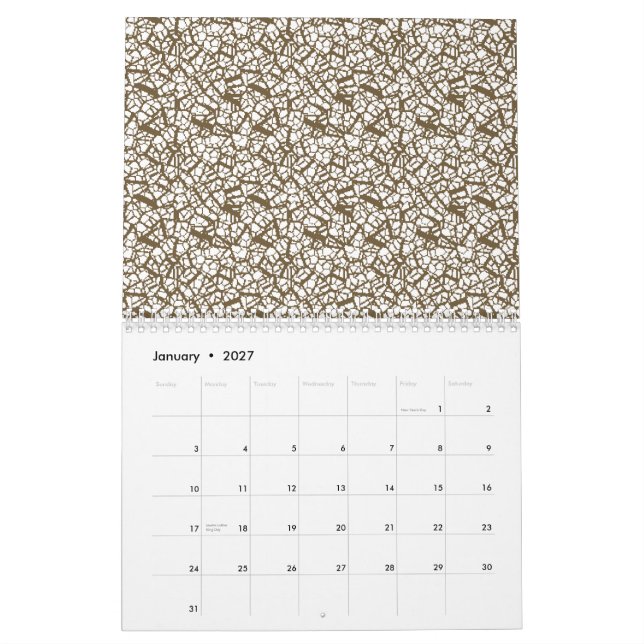 Ett brunt matta med geometrisk motif är delvis til kalender (Jan 2027)