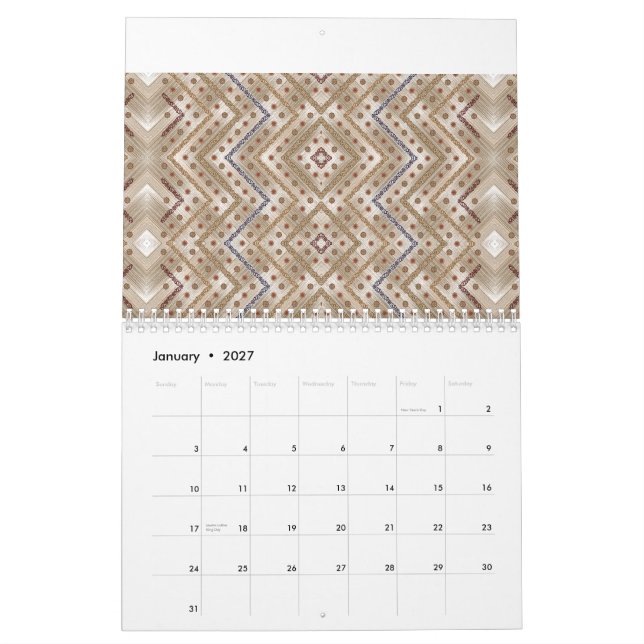 Ett brunt matta med symmetrisk formgivningsfunktio kalender (Jan 2027)