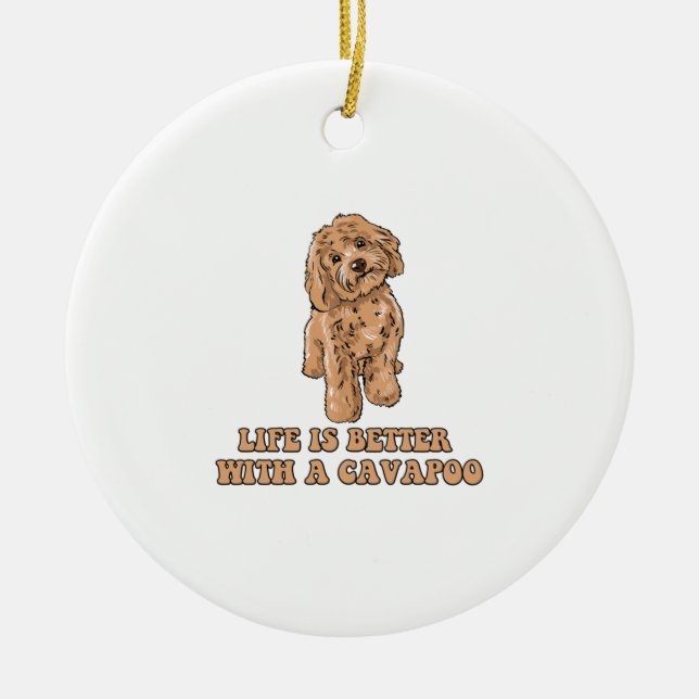 Ett Cavapoo - Rolig hund Älskare 1 Julgransprydnad Keramik (Framsidan)