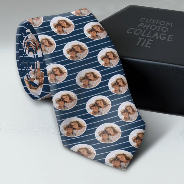 Ett cirkelfoto med blå Rand Slips (Photo Collage Neck Tie - Add Your Favorite Photos)