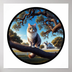 Ett cirkulärt 3D-bild av en huskatt med medellång  Poster