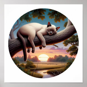 Ett cirkulärt 3D-bild av en vacker siamesisk katt Poster