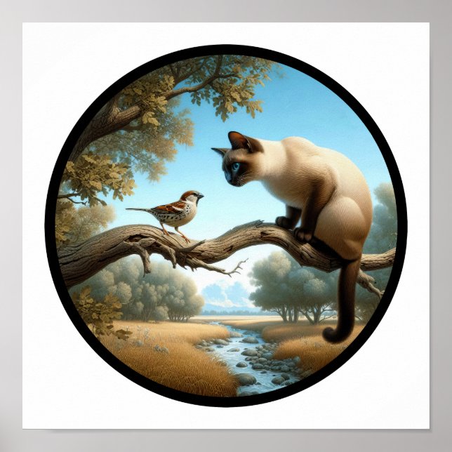 Ett cirkulärt 3D-bild av en vacker siamesisk katt Poster (Framsidan)